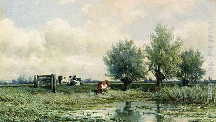Willem Roelofs A Summer Landscape With Grazing Cows